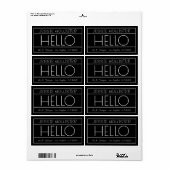 おもしろい"こんにちは"差出人住所ブラック&ホワイト出荷 ラベル (フルシート)