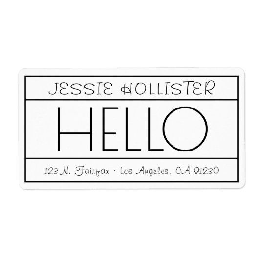 おもしろい「こんにちは」差出人住所ホワイト&ブラックシッピング ラベル (正面)