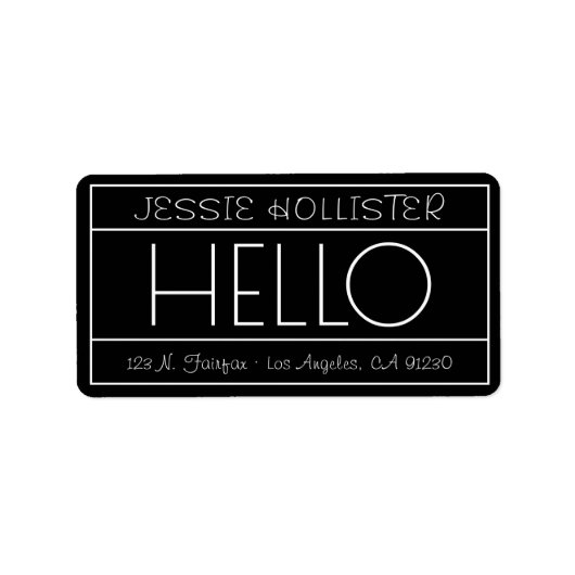 おもしろい「こんにちは」差出人住所ラベル |黒と白 ラベル (正面)
