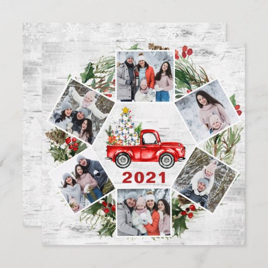 おもしろい どんな1年 クリスマス 赤いトラック 6枚の写真 (正面/裏面)