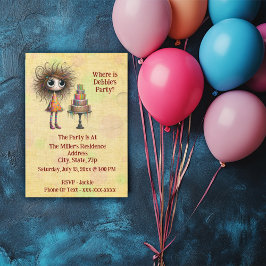 おもしろい&よくはしゃぐお洒落誕生日女の子 招待状