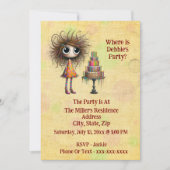 おもしろい&よくはしゃぐお洒落誕生日女の子 招待状 (正面)