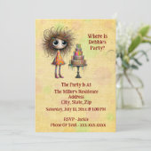 おもしろい&よくはしゃぐお洒落誕生日女の子 招待状 (スタンド正面)