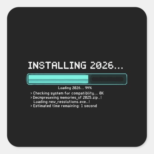 おもしろい インストール 2026 新年 ギーク レトロ 読み込み スクエアシール (正面)