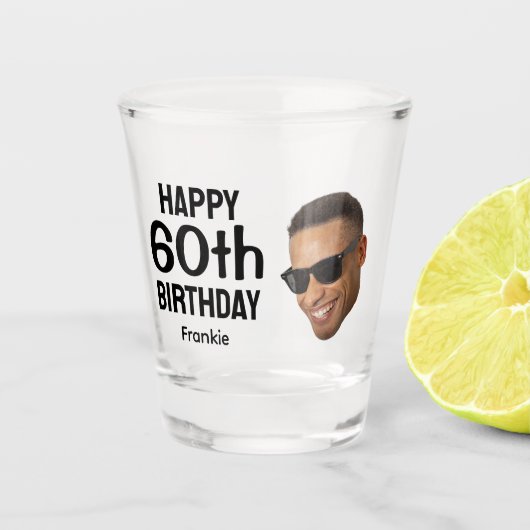 おもしろい オメカ顔 写真 メンズ 60歳 誕生日 ショットグラス (正面)