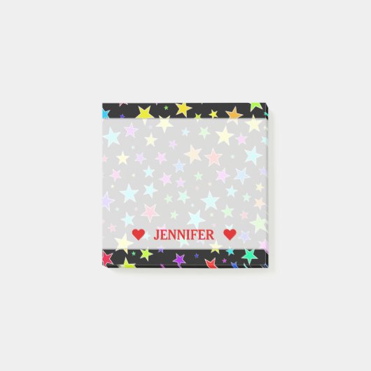 おもしろい、カラフルな星パターン及び名前をカスタムするのノート ポストイット (正面)