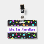 おもしろい、カラフルな星パターン + カスタムな先生の名前 バッジ (Front with Clip)