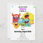 おもしろい&カラフルハッピーカワイモンスターバースデーパーティー 招待状 (正面)