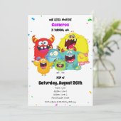 おもしろい&カラフルハッピーカワイモンスターバースデーパーティー 招待状 (スタンド正面)