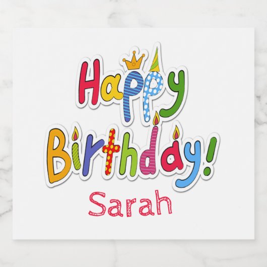 おもしろい&カラフルハッピーバースデー文字- パーソナライズされた スパークリングワインラベル (シングルラベル)