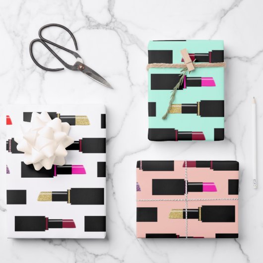 おもしろい&カラフルメイクアップ口紅コスメティックパターン ラッピングペーパーシート (正面)