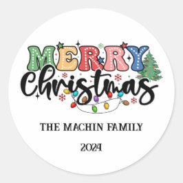 おもしろい、カラフルメリークリスマスファパーソナライズされたミリ ラウンドシール