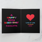 おもしろい&カラフル名前をカスタムする&日付ハッピーバースデー カード (内部)