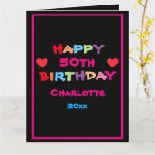 おもしろい&カラフル名前をカスタムする&日付ハッピーバースデー カード (黄色い花)