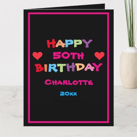 おもしろい&カラフル名前をカスタムする&日付ハッピーバースデー カード (正面)