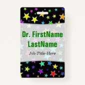 おもしろい、カラフル星のパターン;名パーソナライズされた前 バッジ (裏面)