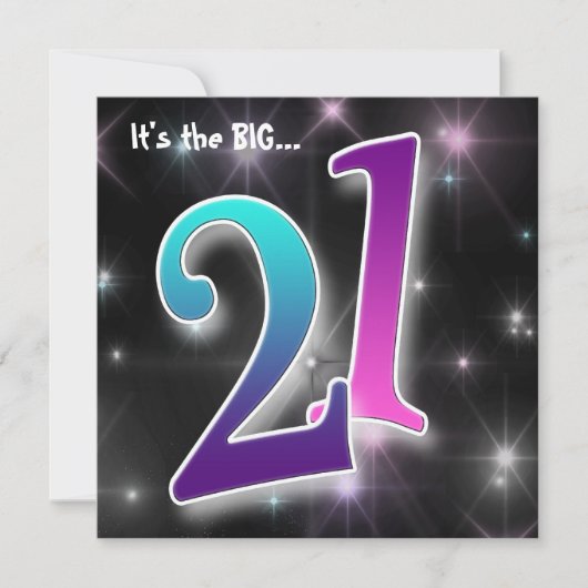 おもしろい&カラフル21歳誕生日パーティの招待状 招待状 (正面)