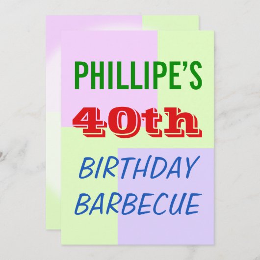 おもしろい「カラフル40th BIRTHDAY BARBECUE」招待状 招待状 (正面/裏面)