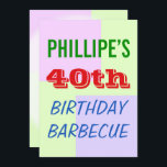おもしろい「カラフル40th BIRTHDAY BARBECUE」招待状 招待状<br><div class="desc">このシンプルの誕生日パーティーの招待デザインには、名前と誕生日の番号が入る「PHILLIPE'S 40th BIRTHDAY BARBECUE」のようなメッセージがカスタマイズある。また、おもしろい、カラフル、ジオメトリの背景もインスパイア備えている。背面のイベント詳細はパーソナライズされた、それは誰かの40歳の誕生祝いや誕生日パーティーに人々を招待状するために使用することができる。[～Z0000311]</div>