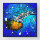 おもしろい,カラフル,海クラゲ写真サークルアート スクエア壁時計 (正面)
