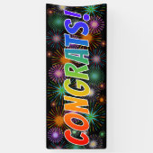 おもしろい、カラフル、虹"おめでとう!" + 花火 横断幕 (縦)