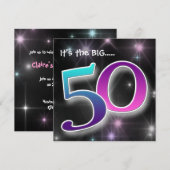 おもしろい& カラフル 50歳誕生日パーティーの招待 招待状 (正面/裏面)