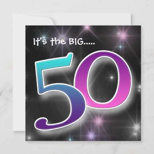 おもしろい& カラフル 50歳誕生日パーティーの招待 招待状 (正面)