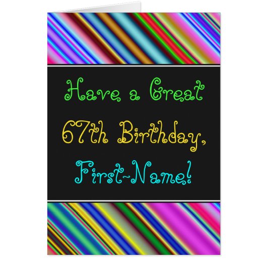 おもしろい, カラフル, 67お洒落番目の誕生日・カード (正面)