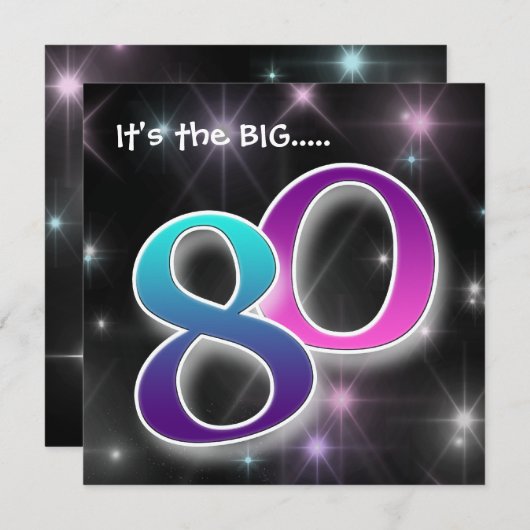 おもしろい& カラフル 80歳誕生日パーティーの招待 招待状 (正面/裏面)