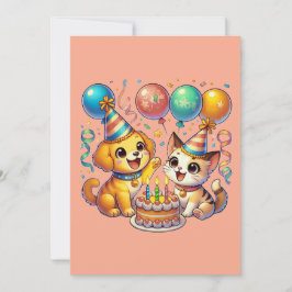 おもしろい&カワイバースデーパピー&キットンパーティー 招待状