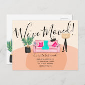 おもしろい·キャット·ソファ·イラストレーションの引っ越し案内 案内ポストカード (正面/裏面)