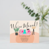 おもしろい·キャット·ソファ·イラストレーションの引っ越し案内 案内ポストカード (スタンド正面)