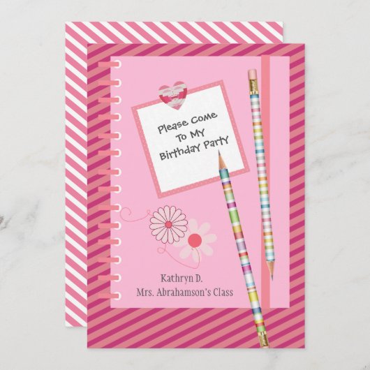 おもしろい&クかわいらしラスメート/学校誕生日招待状 招待状 (正面/裏面)
