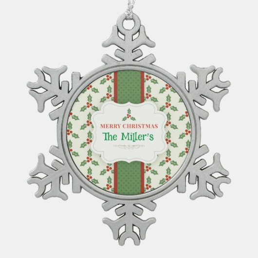 おもしろい!クリスマススノーフレークパーソナライズされた- – 名前の追加 スノーフレークピューターオーナメント (正面)