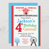 おもしろい&ゲームカーニバルパーティの招待状（プライマリ） 招待状 (正面/裏面)