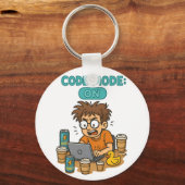 おもしろい「コードモード：オン」のプログラママンガ キーホルダー (正面)