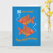 おもしろい・ゴールドフィッシュズ・魚座50番誕生日・カード カード (黄色い花)