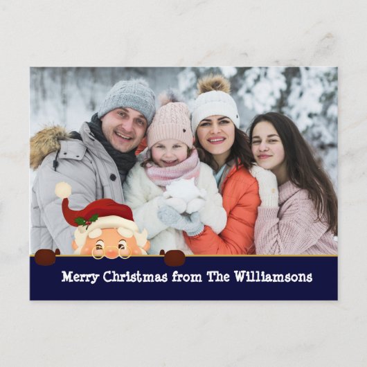 おもしろい.サンタフォトボムブルーバンドクリスマスフォト シーズンポストカード (正面)