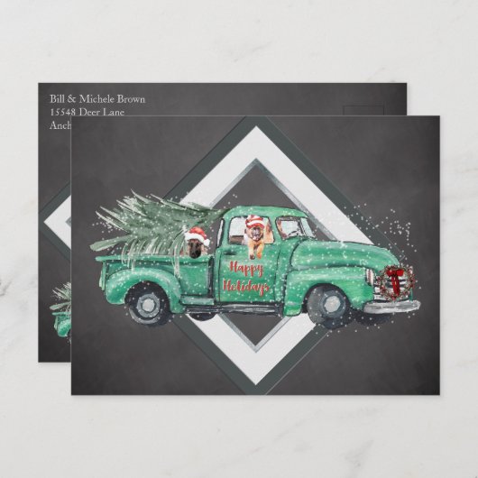 おもしろい・シェパードがヴィンテージ・トラックの休日 シーズンポストカード (正面/裏面)