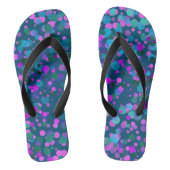 おもしろい、シックな青い紫のピンクの紙吹雪ドットのティール（緑がかった色） ビーチサンダル (フットベッド)