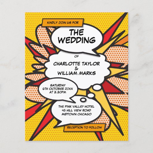 おもしろい ジオメトリック コミックブック 結婚式 招待状 (正面)