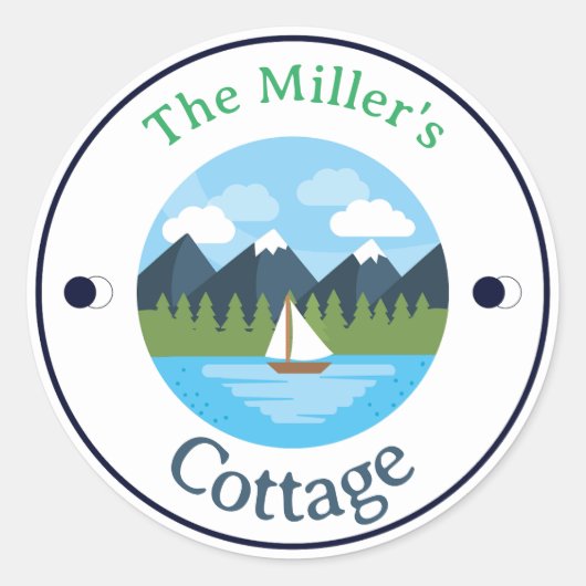 おもしろい!ステッカー – コテージパーソナライズされた- – 名前の追加 ラウンドシール (正面)