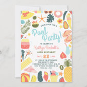 おもしろい&トレンディーサマープールパーティーAny Age誕生日 招待状 (正面)