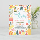 おもしろい&トレンディーサマープールパーティーAny Age誕生日 招待状 (スタンド正面)
