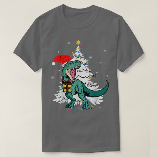 おもしろい トレ サンタ クリスマス ツリー 恐竜好き クリスマス Tシャツ (デザイン正面)