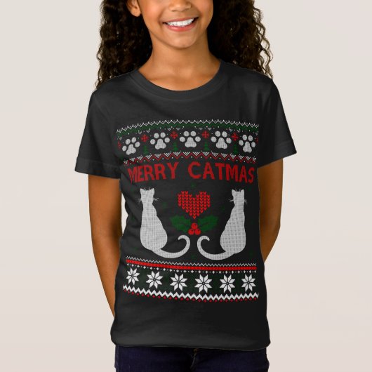 おもしろい ネコのクリスマス  ダサい クリスマス スウェーター Tシャツ (正面)