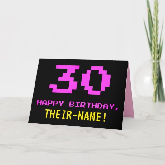 おもしろい、ネディオタク系の、スタイル、ピンク、8ビット誕生日30歳 カード (正面)