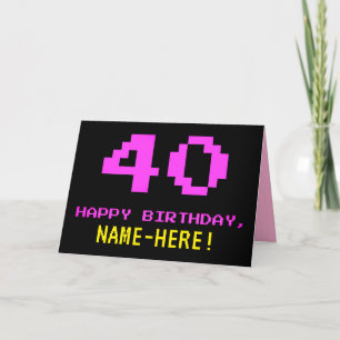 おもしろい、ネディオタク系の、スタイル、ピンク、8ビット誕生日40歳 カード