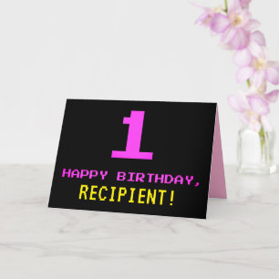 おもしろい，ネルディ，オタク系の，ピンク， 8ビットスタイル1日目の誕生日 カード