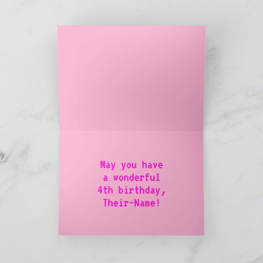 おもしろい,ネルディ,オタク系の,ピンク, 8ビットスタイル4番目の誕生日 カード (内部)